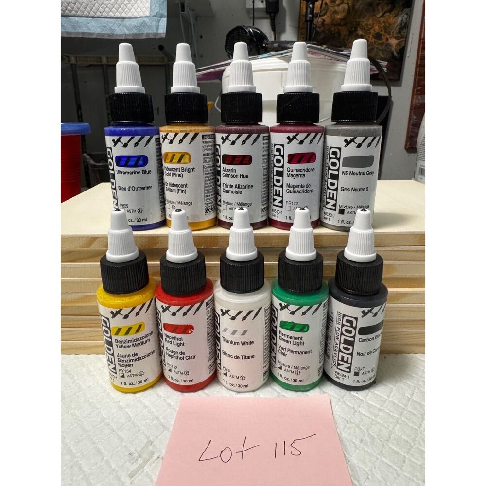 LOT OF 10 Golden High Flow Acrylics 1 fl. oz. /30 ml Sealed No Duplicates LOT115